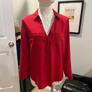 Candies button down red blouse Swiss dot
